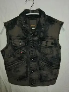 ディーゼル DIESEL デニムベスト スタッズ オーバーダイ ウォッシュ加工