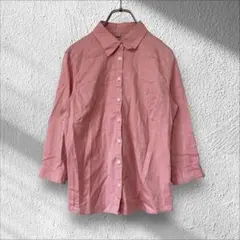 【ユニクロ】長袖シャツ レギュラーカラー 綿100% M ピンク 大人可愛い