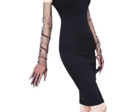 グローブ ロング 手袋 ウエディング レース 透け感 シンプル　黒　コスプレ