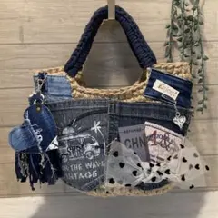 Ｎｏ．635 ハンドメイドバッグ デニムリメイクバッグ リメイクデニムバッグ