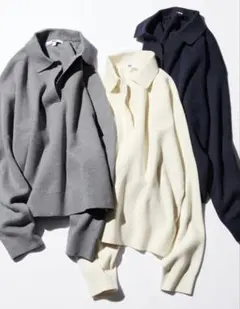 ユニクロ　スムースコットンリラックスポロセーターM 白