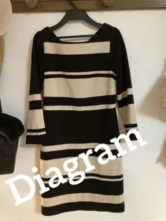 Diagram ストライプ ボーダー 長袖ワンピース ベージュ×黒 春秋冬
