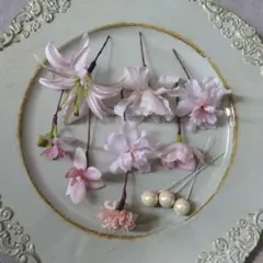 ＊お得なset＊ソフトピンクのヘアパーツset 桜　髪飾り　結婚式　卒業式