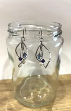 フープピアス ハンドメイド　シルバー　ブルー　スワロフスキー