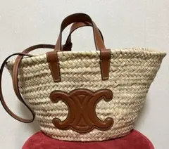 期間限定お値下げ！セリーヌ クラシックパニエ　トリオンフ　ラフィア＆カーフスキンのサムネイル