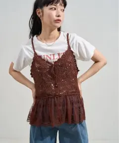 試着のみフリークスストアブラウンレースキャミソールのサムネイル