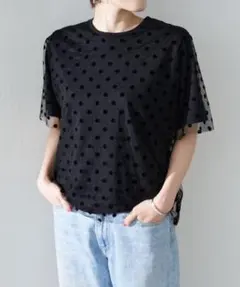 【BEARDSLEY ビアズリー】ドットチュール重ねTシャツ パール カットソーのサムネイル