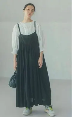 スタディオクリップ　リネン✖️ボイル切り替えキャミワンピース