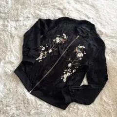 ZARA WOMAN ザラウーマン ブルゾン ブラック 刺繍 ウグイス サテン
