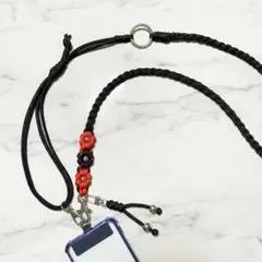 【ブラックｘレッド】スマホショルダー スマホストラップパラコード ss05