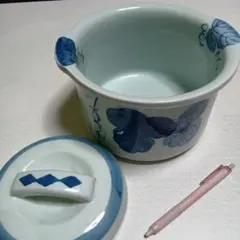 有田焼　青磁色　ぶどう柄 漬物陶器容器と陶器重し