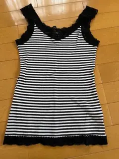 【美品】UNIQLO ブラック/ホワイトストライプ キャミソール M