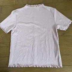GU リブ編みピンク半袖シャツ フリルデザイン