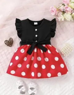 赤と黒のドット ワンピース フリル袖 ミニーちゃん風 ドレス ハロウィン