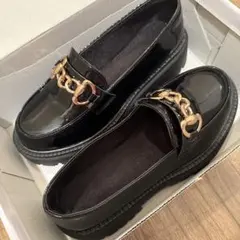 新品★ブラックローファー ゴールドチェーン付き EUR37