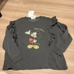 ミッキーマウス　レトロ　フリルトレーナー　グレー