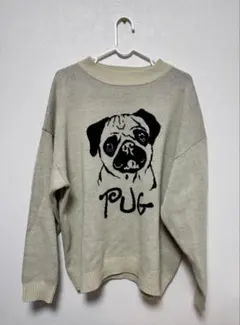 WEGO パグ ジャガードニット Mサイズ ベージュ アニマル セーター