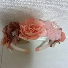 花モチーフのピンクカチューシャ　子ども用カチューシャ　花柄　可愛いカチューシャ