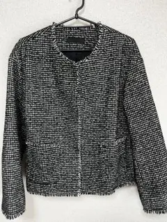 UNIQLO ツイード ノーカラージャケット ブラック S