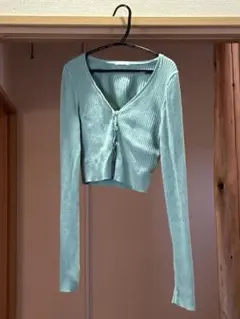 GU ミントグリーン リブ編み カーディガン