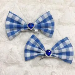 ♡ 立ちリボン ツインテール ヘアクリップ 髪飾り アイドル メイド 青 ♡