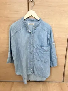 BLANC6oz綿麻デニム　パールボタン半袖シャツ【BB88-127】