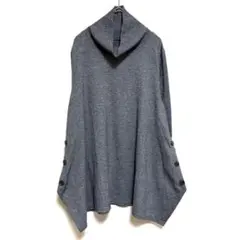 タートルネックニット レディースM〜L グレー 脇ボタン デザイン ゆったり