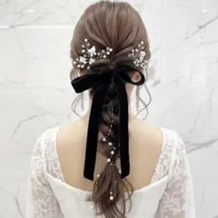 ワイド ベロアリボン ポニーフック ヘアリボン ブライダル 卒業式