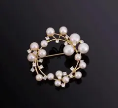 パール ブローチ ゴールド ラインストーン コサージュ 冠婚葬祭フォーマル