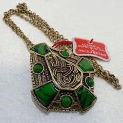 英国 MIRACLE ミラクル ゴールドカラー グリーンガラス ネックレス