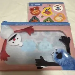 スシロー　パペットスンスン　クリアポーチ　シール付き　ピンク