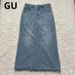 GU ジーユー デニムロングスカート Aライン マキシ丈 後ろスリット Mサイズ