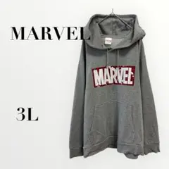 マーベル パーカー ロゴ グレー 3L厚地　フード付　カンガルーポケット