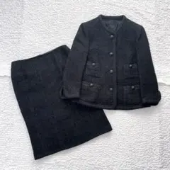 ダーマコレクション ツイード ノーカラージャケット 黒 セレモニー 卒業式