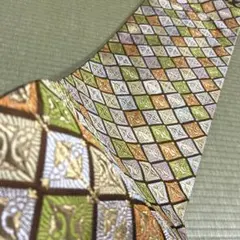 正絹 袋帯 【刺繍 名物裂調 幾何学模様】