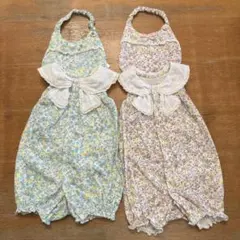 ブランシェス　花柄ロンパース スタイ付き2点セット