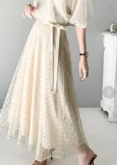 mily bilet 花柄ラメチュールリボン使いフレアスカート