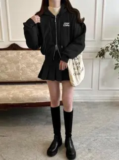 GRL グレイル★ロゴ刺繍パーカー×プリーツスカートスウェットセットアップ