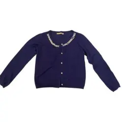 ネイビー ビーズ付き 長袖カーディガン