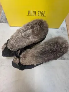 POOL SIDE ムートンブーツ 黒/グレー