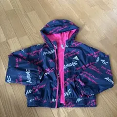 adidas フード付きウインドブレーカー ネイビー/ピンク