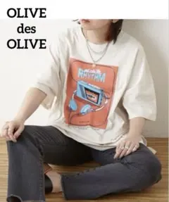 オリーブデオリーブ レディース ラジカセビッグTシャツ 半袖 ベージュ