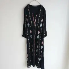 Bou Jeloud 幾何学柄 刺繍 ロングワンピース ドロップショルダー 38