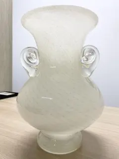 ヴィンテージガラス花瓶 昭和レトロ マーブル ホワイト カメイガラス風　29cm