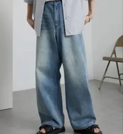 ワイドデニムパンツ ライトブルー