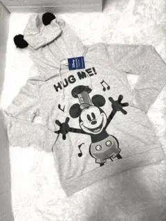 【新品未使用タグ付き】ミッキーパーカーフード付トレーナー　グレー　Lサイズ