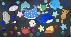 切り紙　海の仲間たち　夏壁面飾りのサムネイル