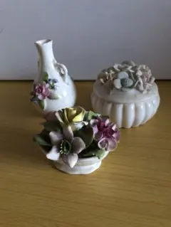 陶器の花瓶と小物入れ 3点セット
