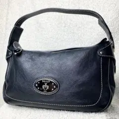美品 バリー レザー ハンドバッグ ワンショルダー 黒 ステッチ シルバー金具