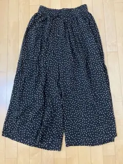 黒と白の水玉模様 ガウチョパンツ　ドット　ロング　綿100 裏地綿